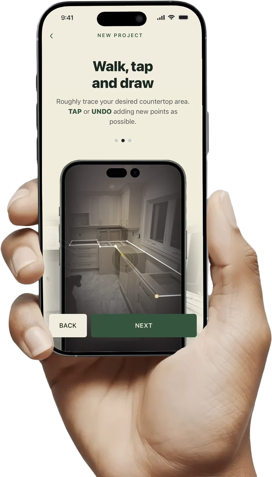 Tracing a countertop outline in augmented reality